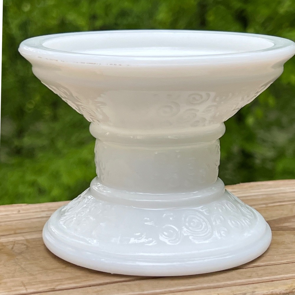 Vintage White Milk Glass Candle Holder | MCM Swirl Design